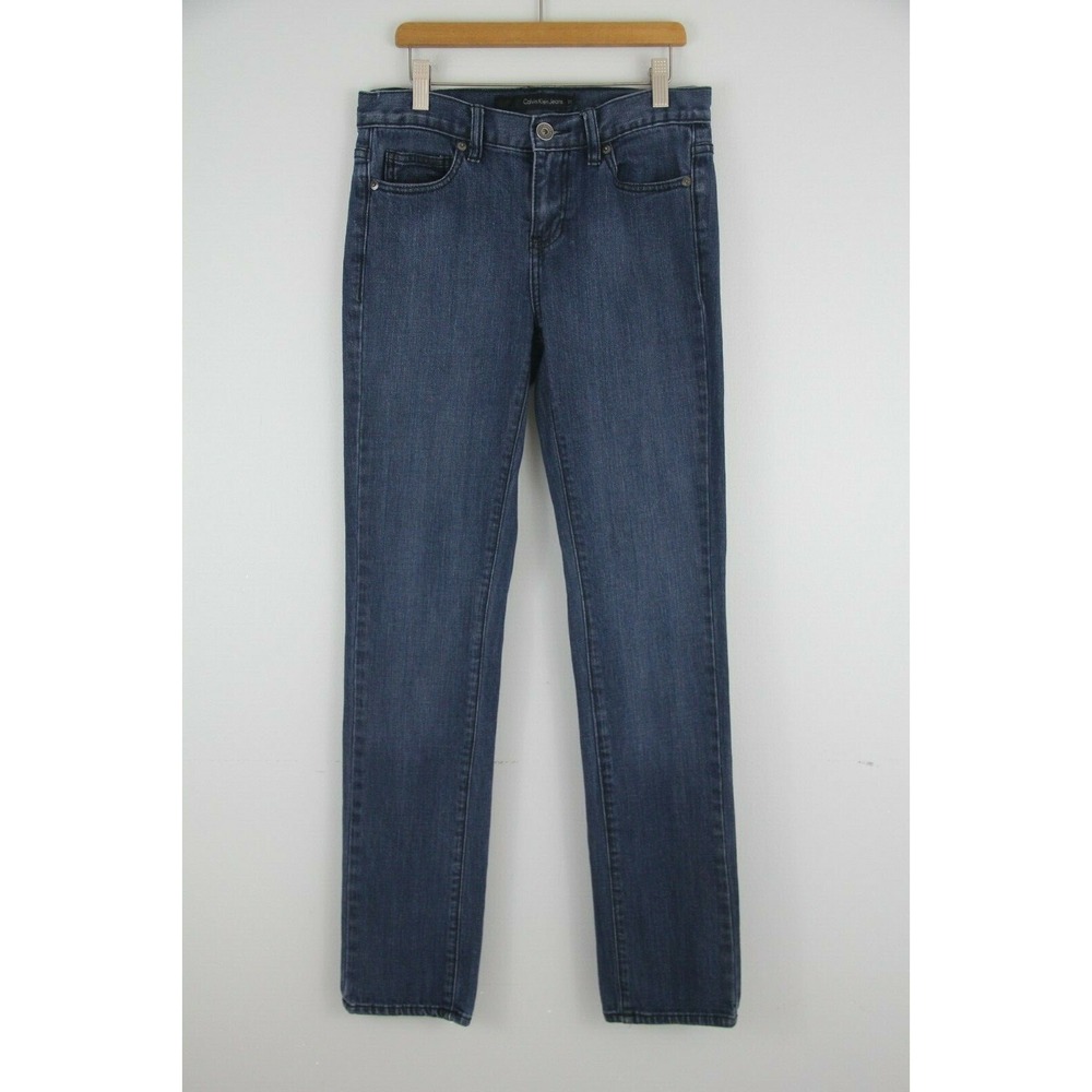 Calvin Klein Womens 26/2 Skinny Blue Denim Jeans Stretch Embellished Pocket 1059
